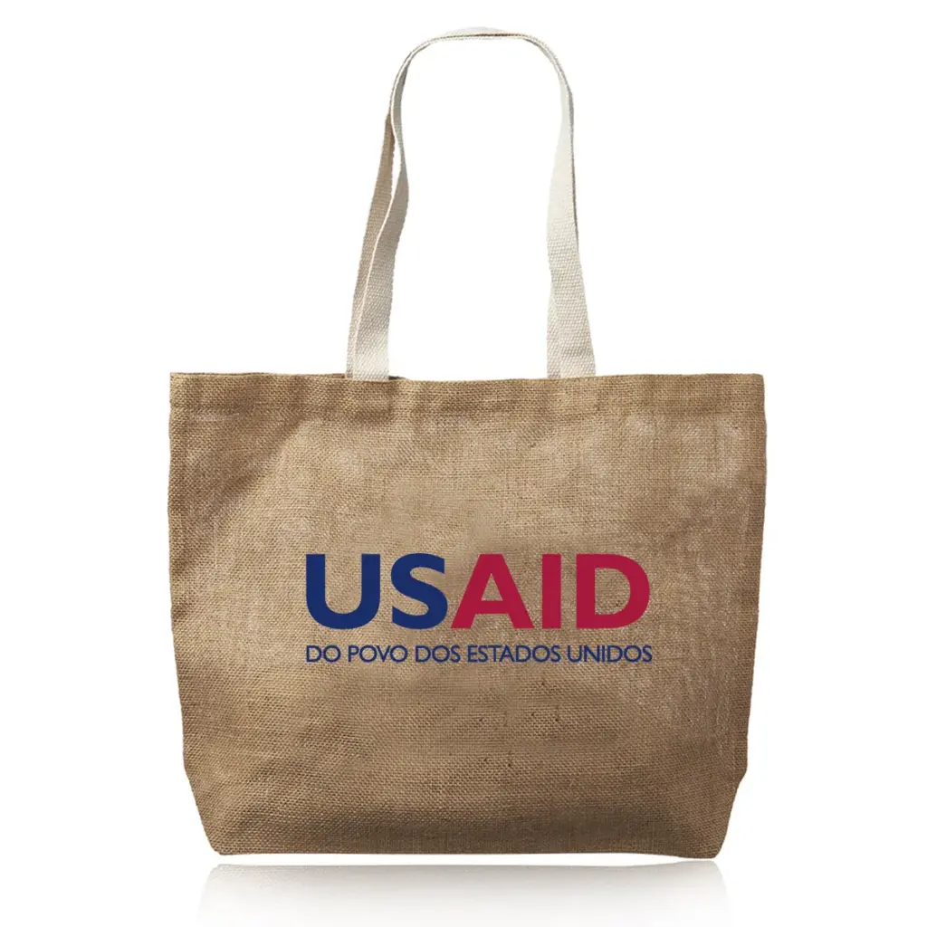 USAID Brazilian Portuguese - Natural Jute Fiber Carry-On Tote Bags (17"x13")