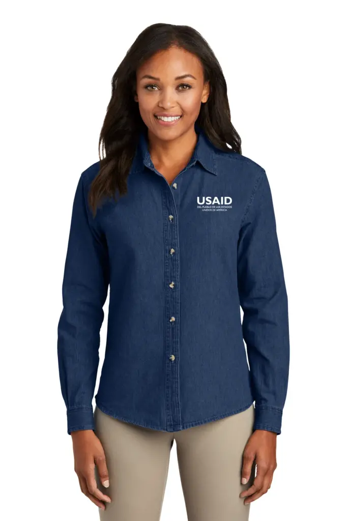 USAID Spanish Port & Company Ladies Long Sleeve Value Denim Shirt