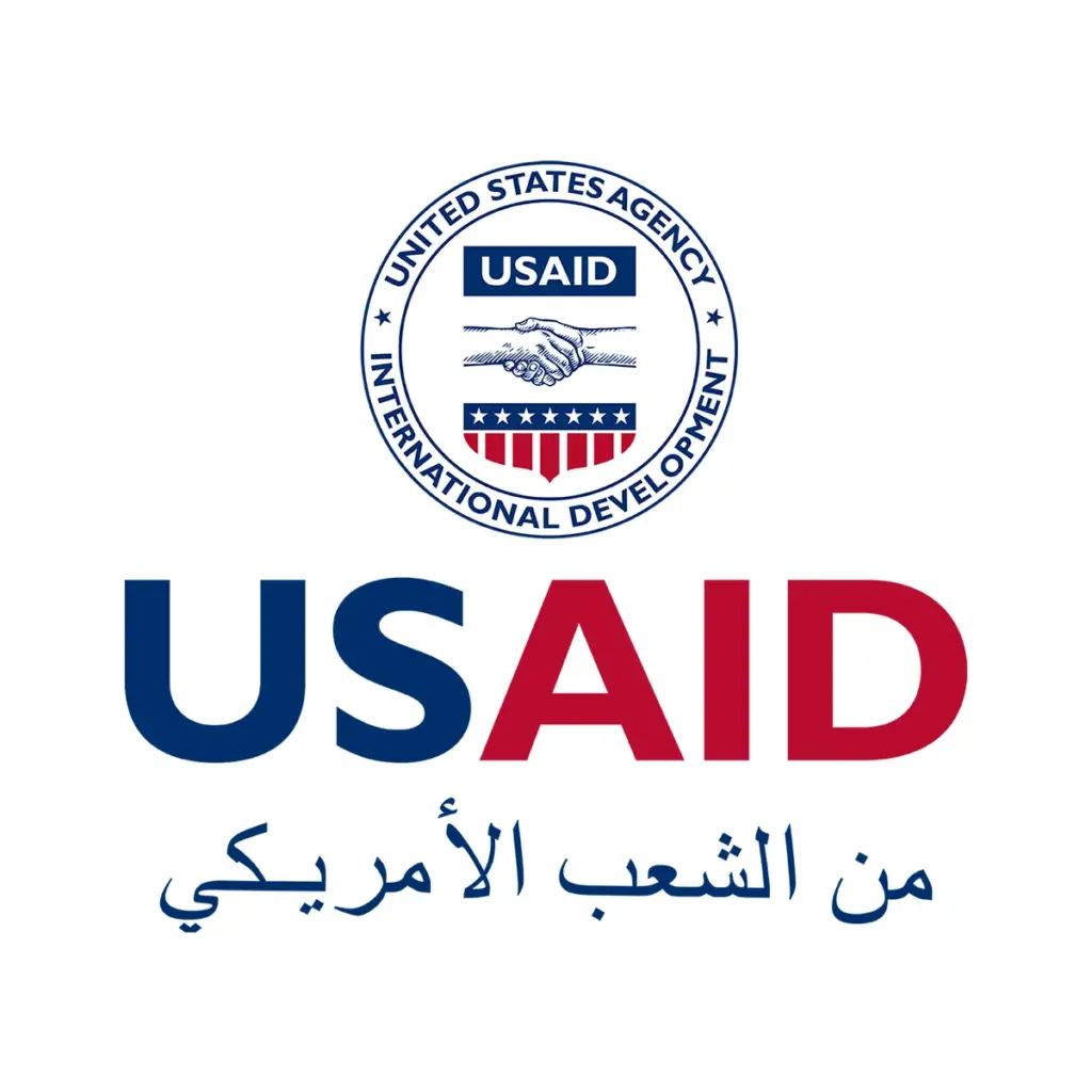 USAID Arabic Decal on White Vinyl Material - (3"x3"). Full color.