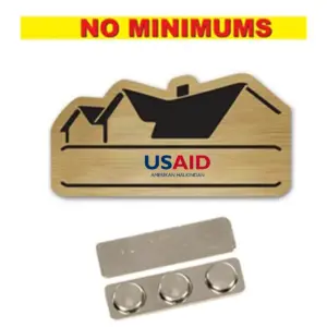 USAID Turkish - Name Badge Custom Shape Brushed Gold Plastic