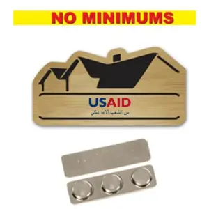 USAID Arabic - Name Badge Custom Shape Brushed Gold Plastic