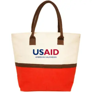 USAID Turkish - Two-Tone Jute Beach Tote Bags (17.5"x13.5")