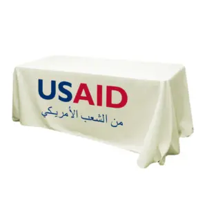 USAID Arabic - 6' Fitted Dye Sub Tablecloth (Non Fitted) White