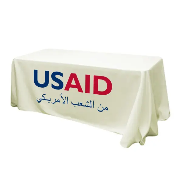 USAID Arabic - 6' Fitted Dye Sub Tablecloth (Non Fitted) White