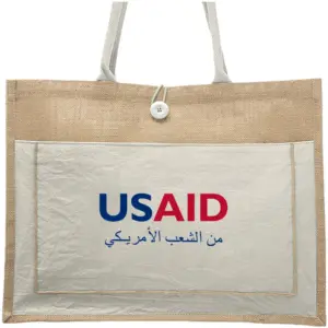 USAID Arabic - Cotton Pocket Jute Tote Bags (17.75"x13.75")