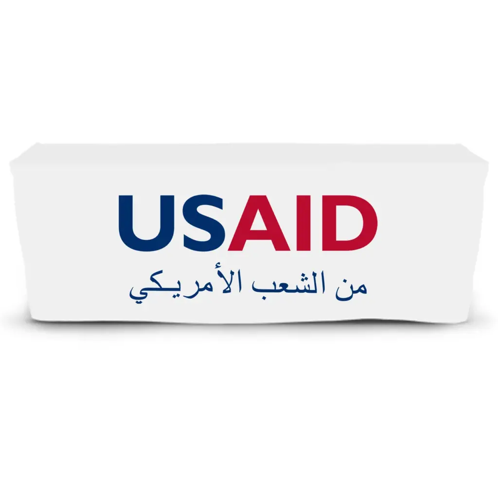 USAID Arabic - 6' Fitted Dye Sub Tablecloth  White