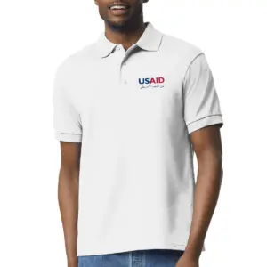 USAID Arabic - Gildan 5.6oz 50/50 Moisture Wicking Ctn/Poly Polo Shirt Min 12pcs