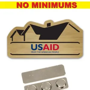 USAID English - Name Badge Custom Shape Brushed Gold Plastic