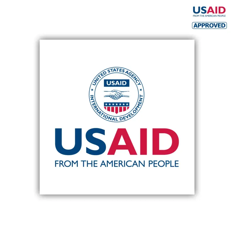 USAID English Decal on White Vinyl Material - (5""x5""). Full Color.
