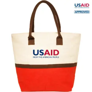 USAID English - Two-Tone Jute Beach Tote Bags (17.5""x13.5"")