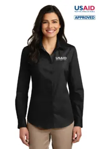 USAID English Port Authority Ladies Long Sleeve Care Free Poplin Shirt