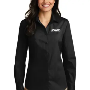 USAID English Port Authority Ladies Long Sleeve Care Free Poplin Shirt