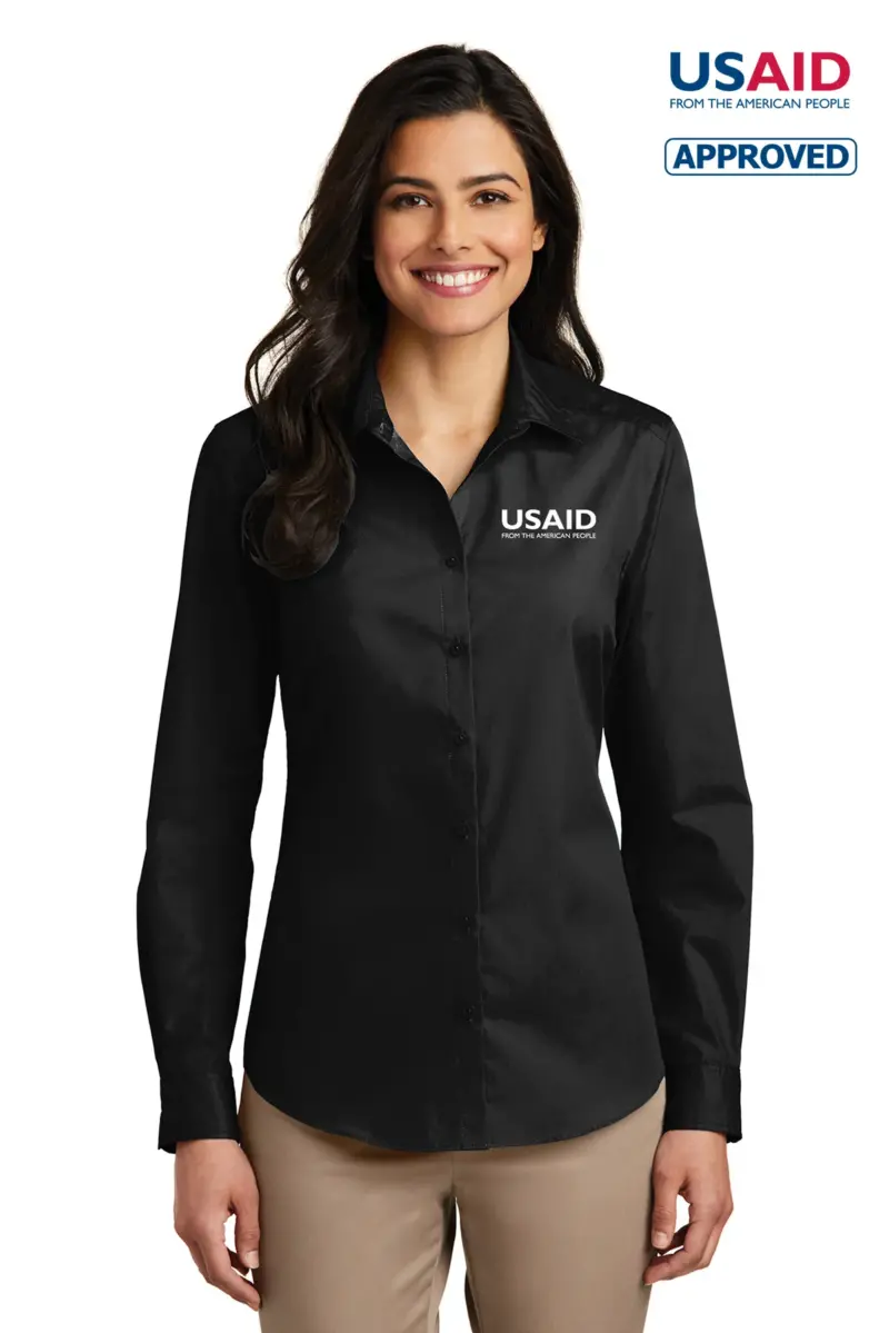 USAID English Port Authority Ladies Long Sleeve Care Free Poplin Shirt
