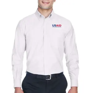 USAID English - Harriton Men's Long-Sleeve Oxford with Stain-Release