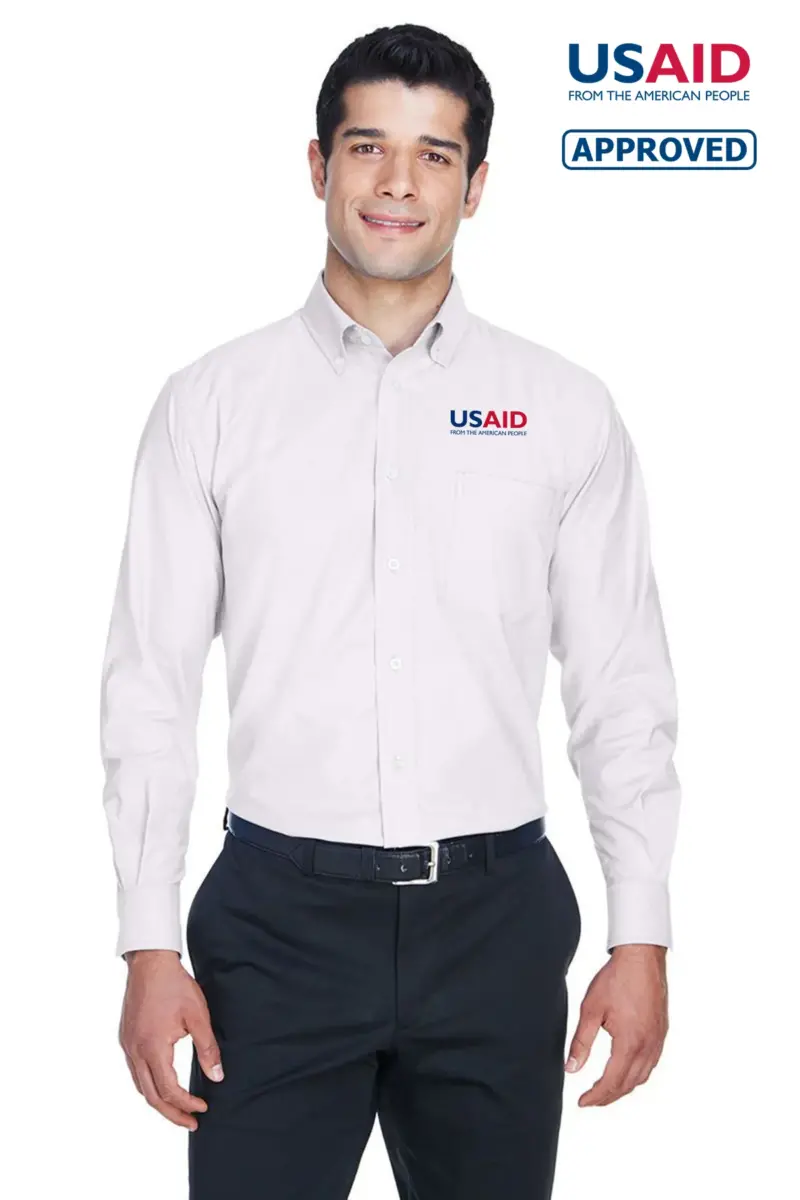 USAID English - Harriton Men's Long-Sleeve Oxford with Stain-Release
