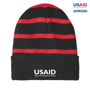 USAID English - Embroidered Sport-Tek Striped Beanie w/Solid Band
