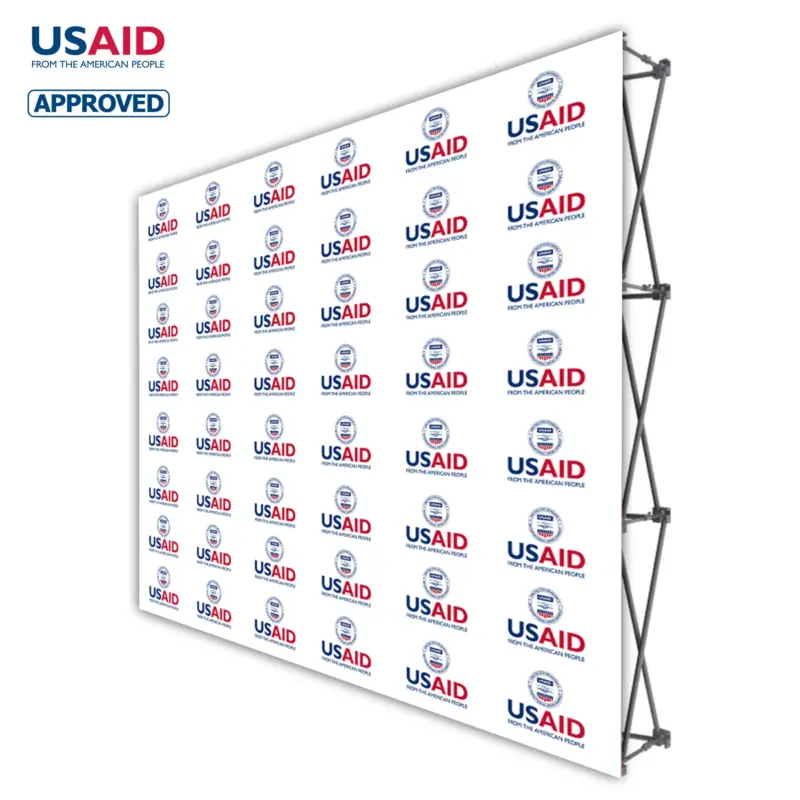 USAID English ONE CHOICE 10 Ft. Fabric Pop Up Display - 89""H Straight Graphic Package