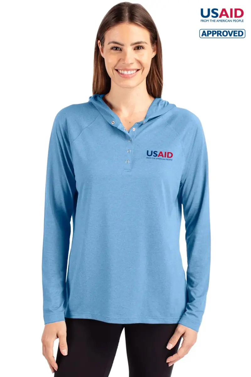 USAID English - Cutter & Buck Coastline Epic Comfort Eco Recycled Womens Hooded Shirt