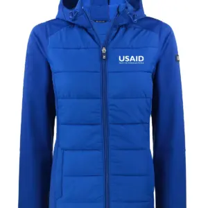 USAID English - Cutter & Buck Evoke Hybrid Eco Softshell Recycled Full Zip Womens Hooded Jacket