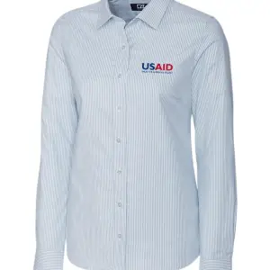 USAID English - Cutter & Buck Stretch Oxford Stripe Womens Long Sleeve Dress Shirt