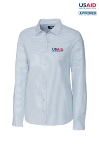 USAID English - Cutter & Buck Stretch Oxford Stripe Womens Long Sleeve Dress Shirt