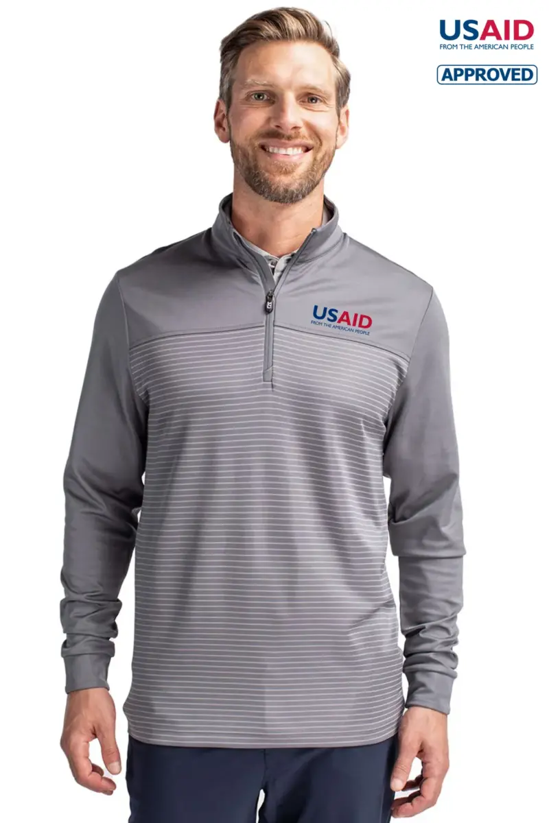 USAID English - Cutter & Buck Traverse Stretch Stripe Eco Quarter Zip Mens Pullover