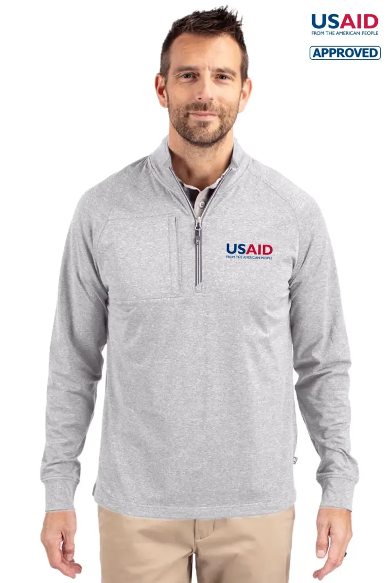 USAID English - Cutter & Buck Adapt Eco Knit Heather Mens Quarter Zip Pullover