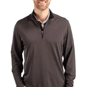 USAID English - Cutter & Buck Virtue Eco Pique Micro Stripe Recycled Mens Quarter Zip