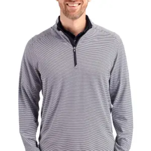 USAID English - Cutter & Buck Virtue Eco Pique Micro Stripe Recycled Mens Quarter Zip