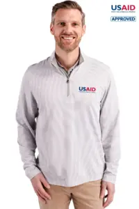 USAID English - Cutter & Buck Virtue Eco Pique Micro Stripe Recycled Mens Quarter Zip