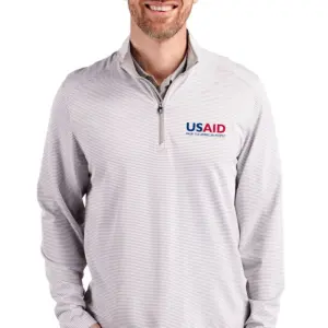 USAID English - Cutter & Buck Virtue Eco Pique Micro Stripe Recycled Mens Quarter Zip