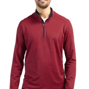 USAID English - Cutter & Buck Virtue Eco Pique Micro Stripe Recycled Mens Quarter Zip