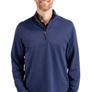 USAID English - Cutter & Buck Virtue Eco Pique Micro Stripe Recycled Mens Quarter Zip