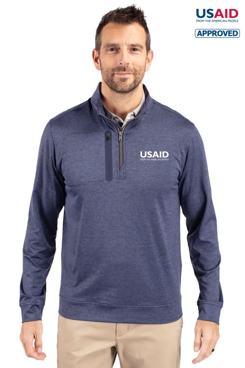 usaid english cutter & buck stealth heathered quarter zip mens pullover