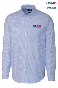 USAID English - Cutter & Buck Stretch Oxford Stripe Mens Long Sleeve Dress Shirt