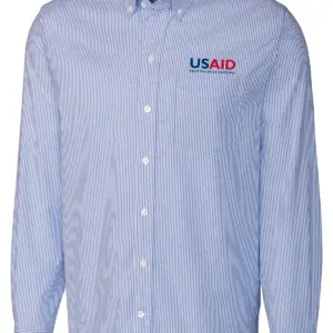 USAID English - Cutter & Buck Stretch Oxford Stripe Mens Long Sleeve Dress Shirt