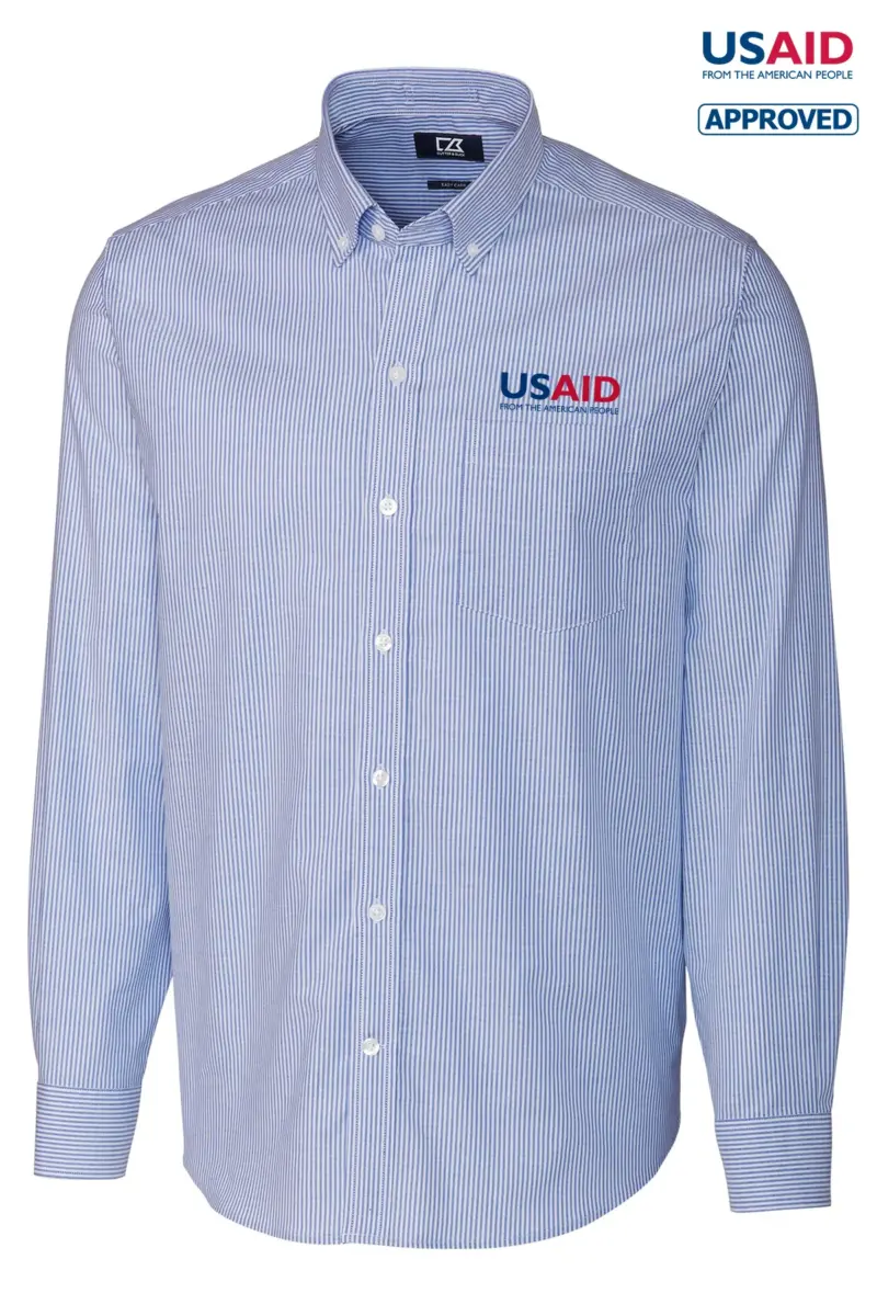 USAID English - Cutter & Buck Stretch Oxford Stripe Mens Long Sleeve Dress Shirt