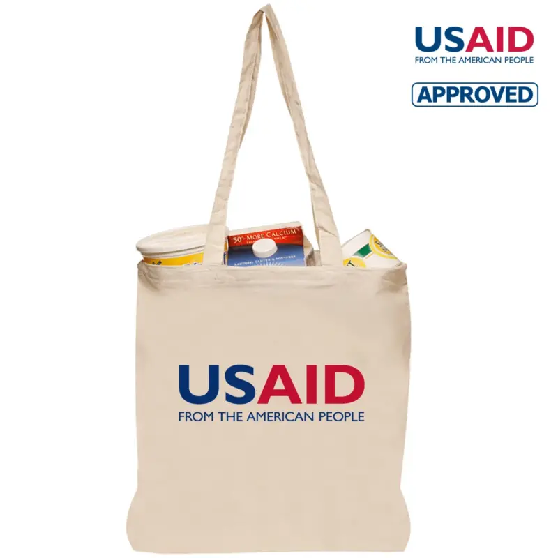 USAID English - Natural Cotton Fiber Tote Bags (14.5""x16"")