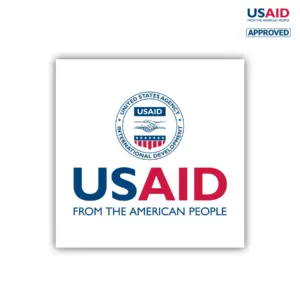 USAID English Decal on White Vinyl Material - (3""x3""). Full color.