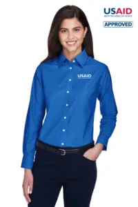 USAID English Harriton Ladies Long-Sleeve Oxford with Stain-Release
