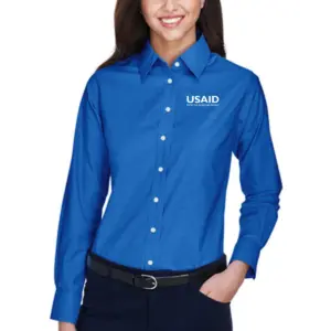 USAID English Harriton Ladies Long-Sleeve Oxford with Stain-Release