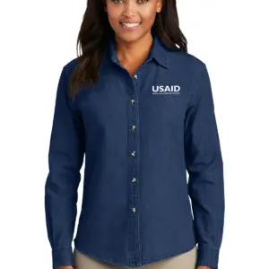 USAID English Port & Company Ladies Long Sleeve Value Denim Shirt