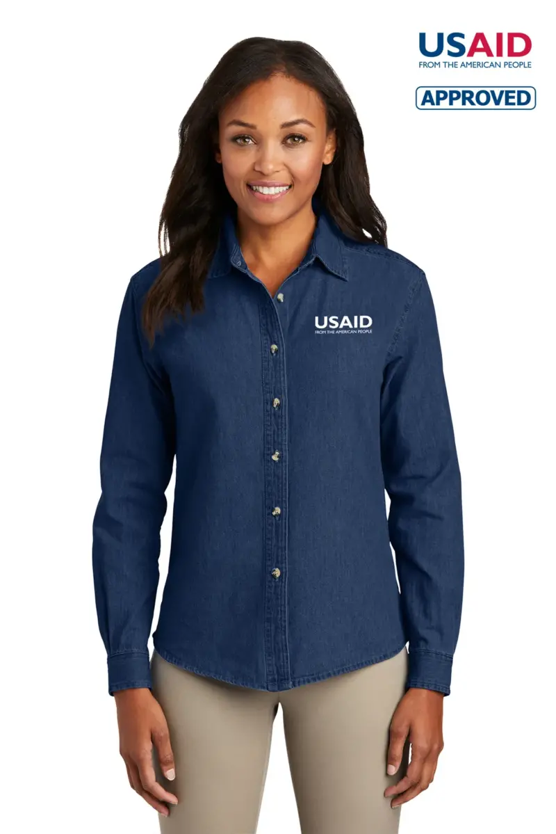 USAID English Port & Company Ladies Long Sleeve Value Denim Shirt