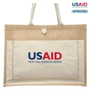 USAID English - Cotton Pocket Jute Tote Bags (17.75""x13.75"")
