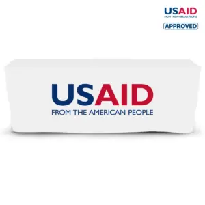 USAID English - 6' Fitted Dye Sub Tablecloth  White