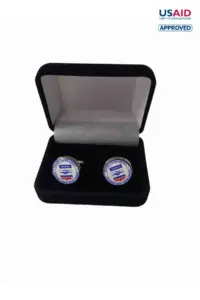 USAID English - Round Seal Cuff Links with Velvet Box 3/4"" Min 100 pcs