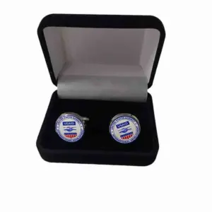 USAID English - Round Seal Cuff Links with Velvet Box 3/4"" Min 100 pcs