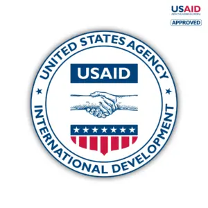 USAID English Decal on White Vinyl Material - (6""x6""). Full Color.