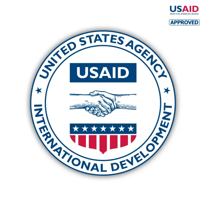 USAID English Decal on White Vinyl Material - (6""x6""). Full Color.