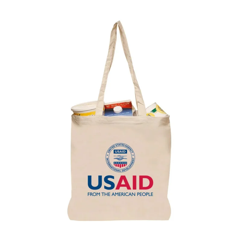 usaid english natural cotton fiber tote bags (14.5""x16"")